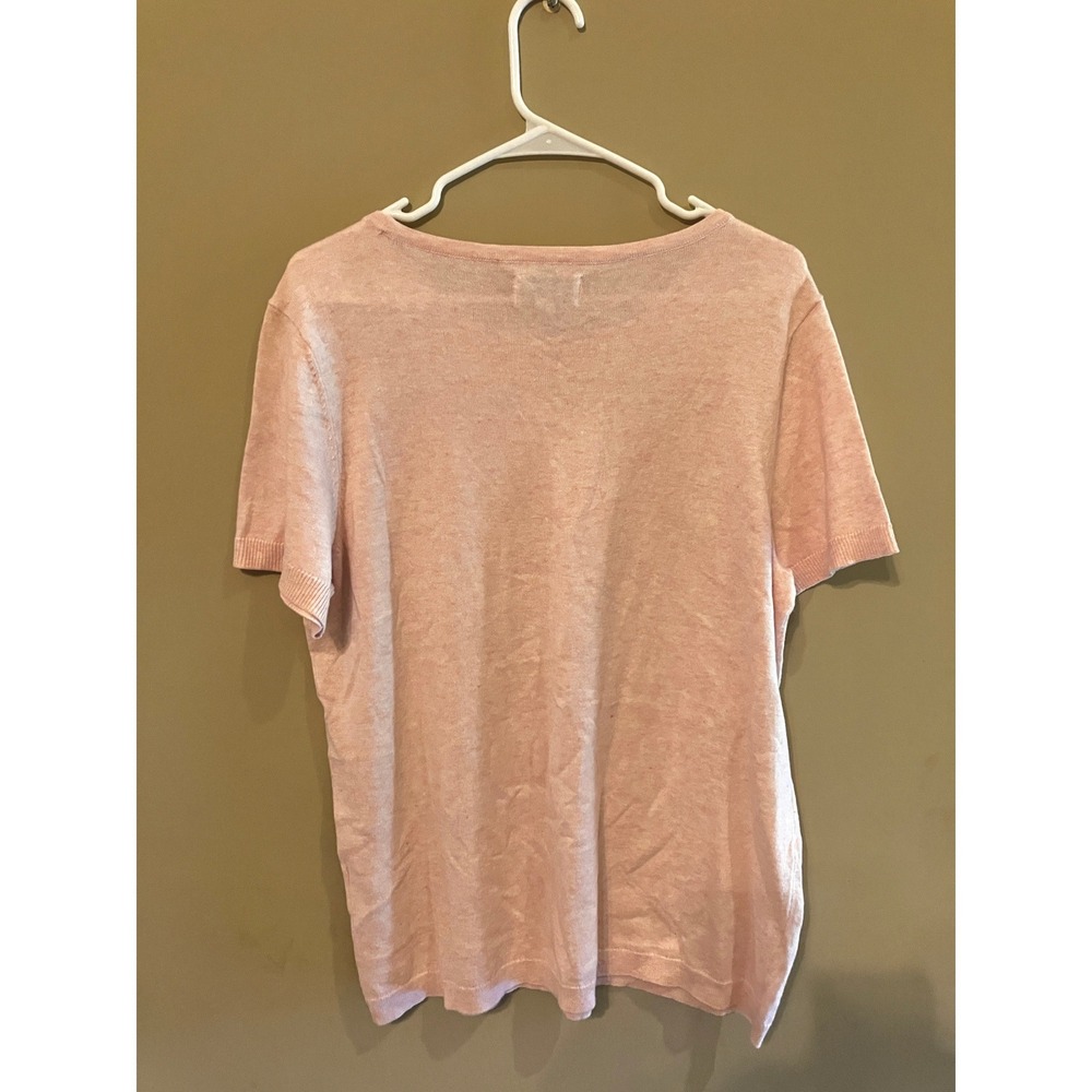 Elle Womens Pink Short Sleeve Knit Sweater Silver‎ Rhinestone Hearts Top Large - Picture 2 of 8
